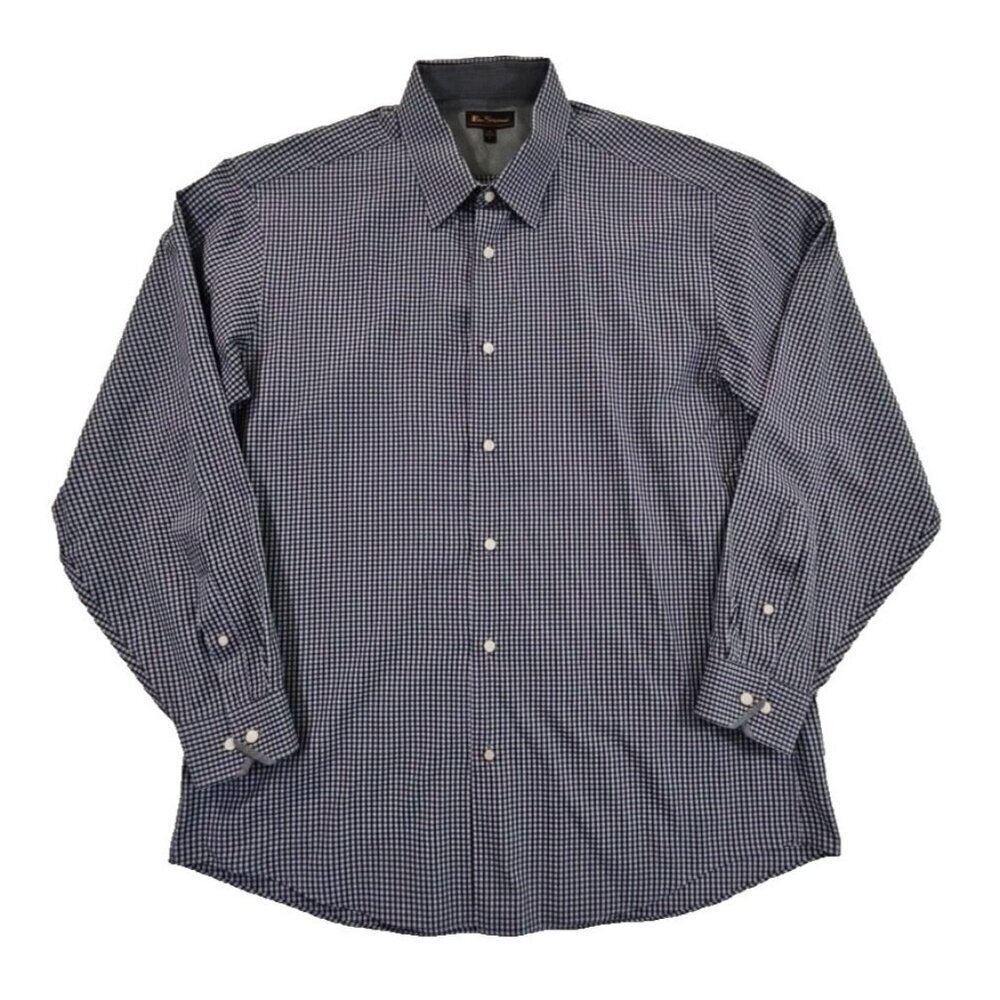 Ben‎ Sherman Shirt Men's Large 16 32-33 Grey Check Long Sleeve Button Up EUC LN